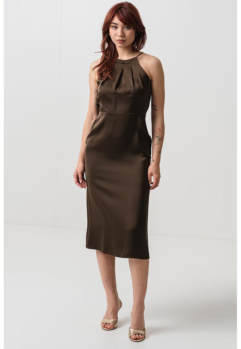 MaxCo Rochie de satin - fara maneci - Maro inchis