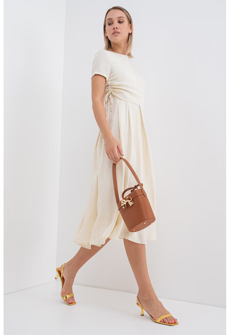 Max&Co Rochie evazata cu pliuri laterale - Alb murdar