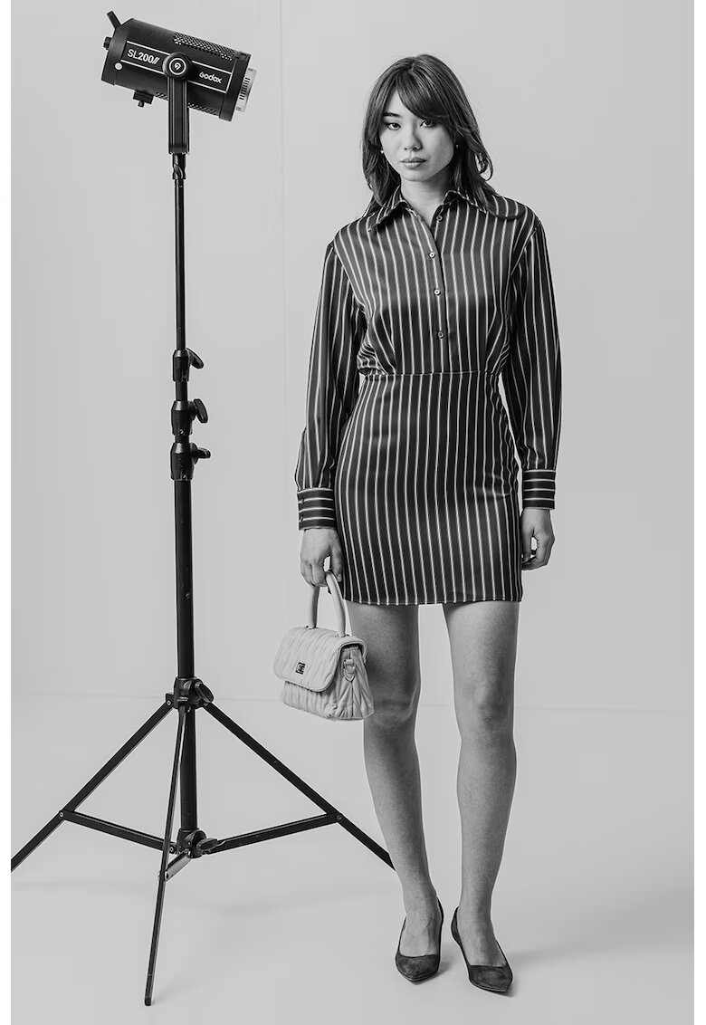 MaxCo Rochie mini cambrata cu dungi - Albastru inchis/Roz pal