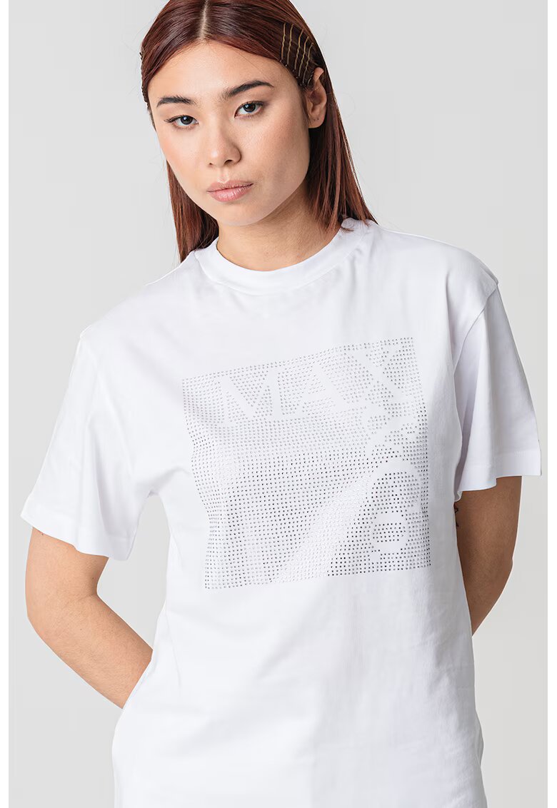 MaxCo Tricou cu strasuri Cesta - Alb/Argintiu