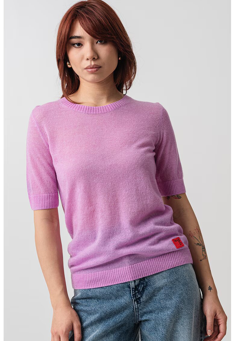 MaxCo Tricou din amestec de lyocell si lana cu mansete striate - Roz fandango