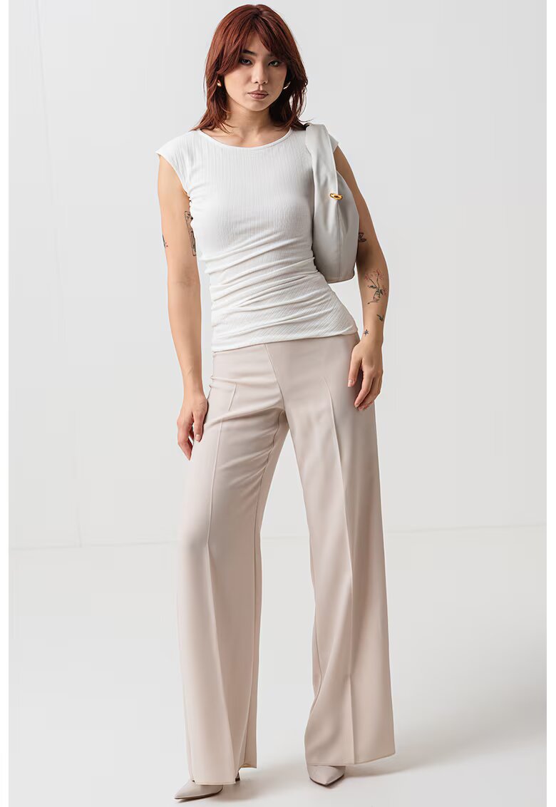 MaxCo Tricou stroat cu decolteu rotund Sfoglia - Alb