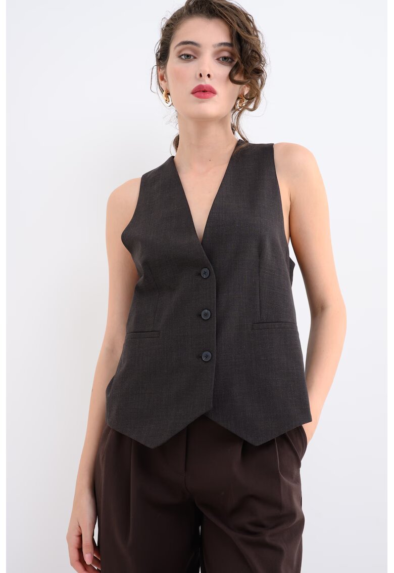 Max&Co Vesta din amestec de lana virgina cu nasturi - Negru stins