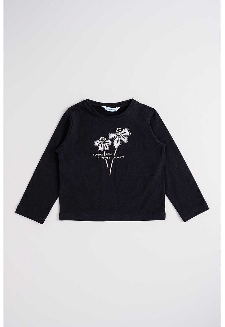 Mayoral Bluza cu broderie si text - Alb/Negru