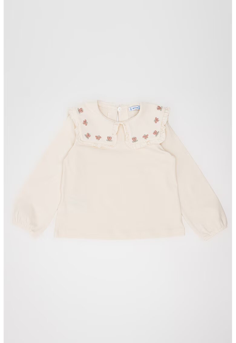 Mayoral Bluza cu guler brodat - Alb fildes/Roz