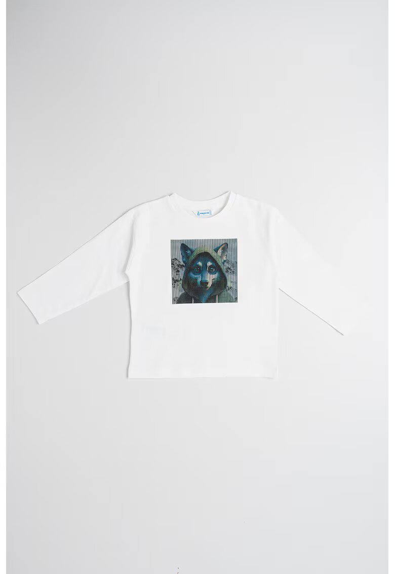 Mayoral Bluza de bumbac cu imprimeu - Alb/Albastru petrol