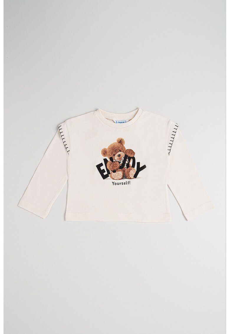 Mayoral Bluza de bumbac cu model grafic - Alb fildes/Maro