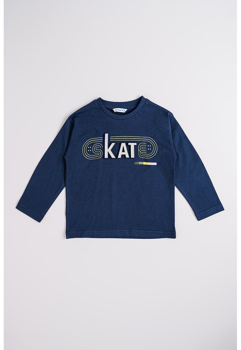 Mayoral Bluza de bumbac cu text - Verde/Bleumarin
