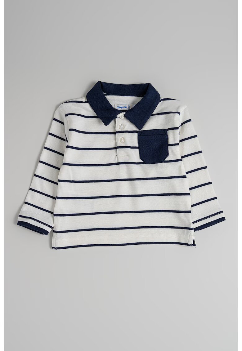 Mayoral Bluza polo din bumbac cu model in dungi - Alb/Bleumarin