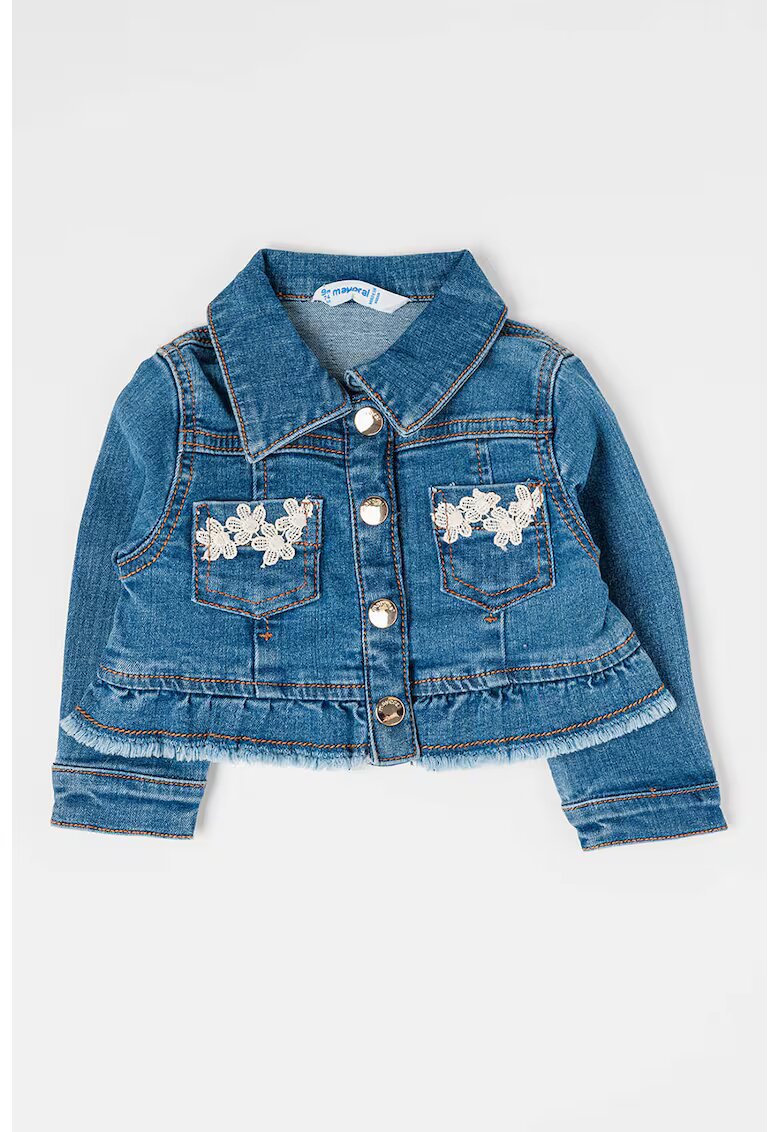 Mayoral Jacheta de denim cu detalii florale brodate - Albastru melange