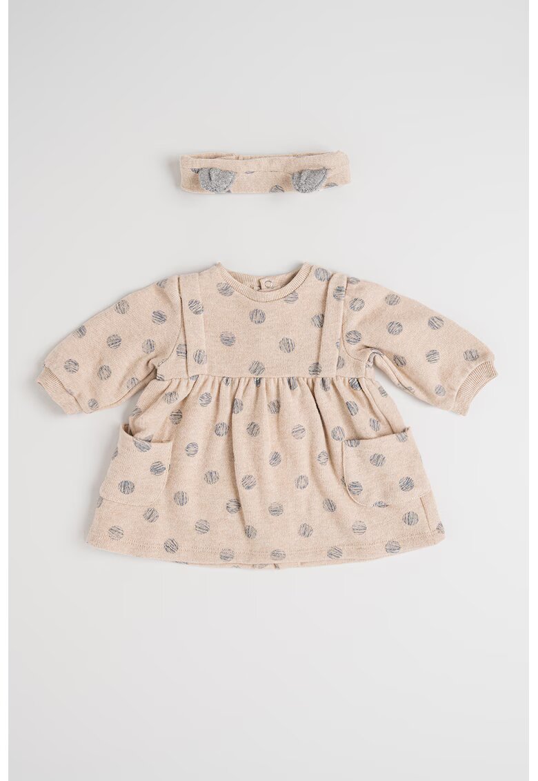 Mayoral Knit Dress With Hearts Pattern And Headband Set - Bej