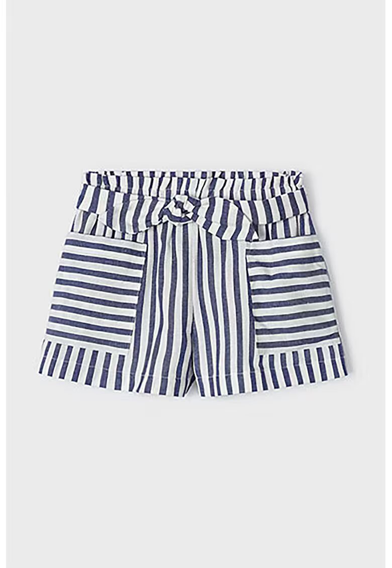 Mayoral Pantaloni scurti in dungi cu o centura elastica - Alb/Bleumarin