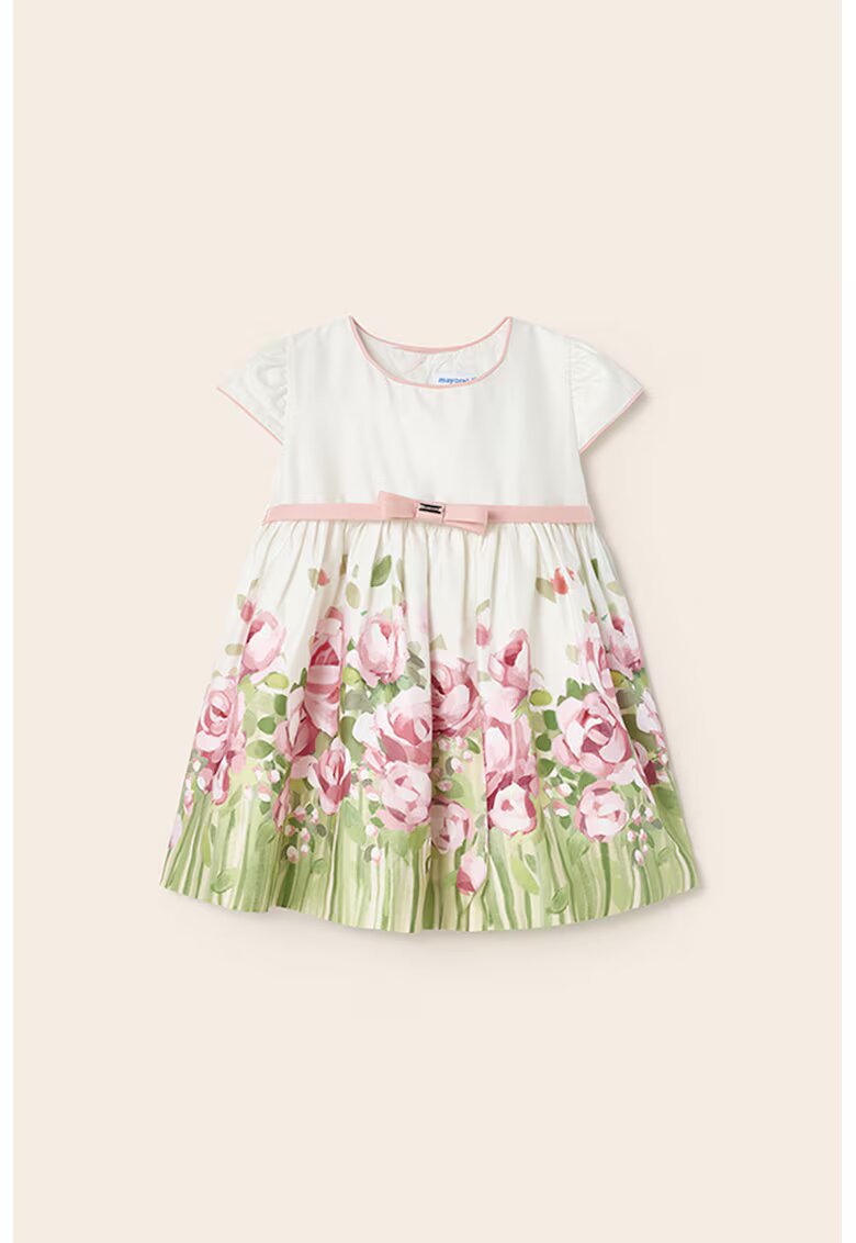 Mayoral Rochie babydoll cu model floral - Alb/Verde/Roz
