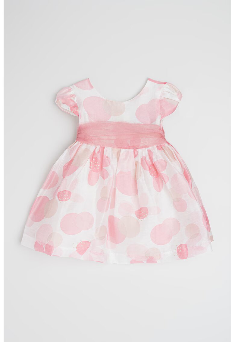 Mayoral Rochie babydoll din amestec de in cu model floral discret - Alb/Roz pastel/Piersica