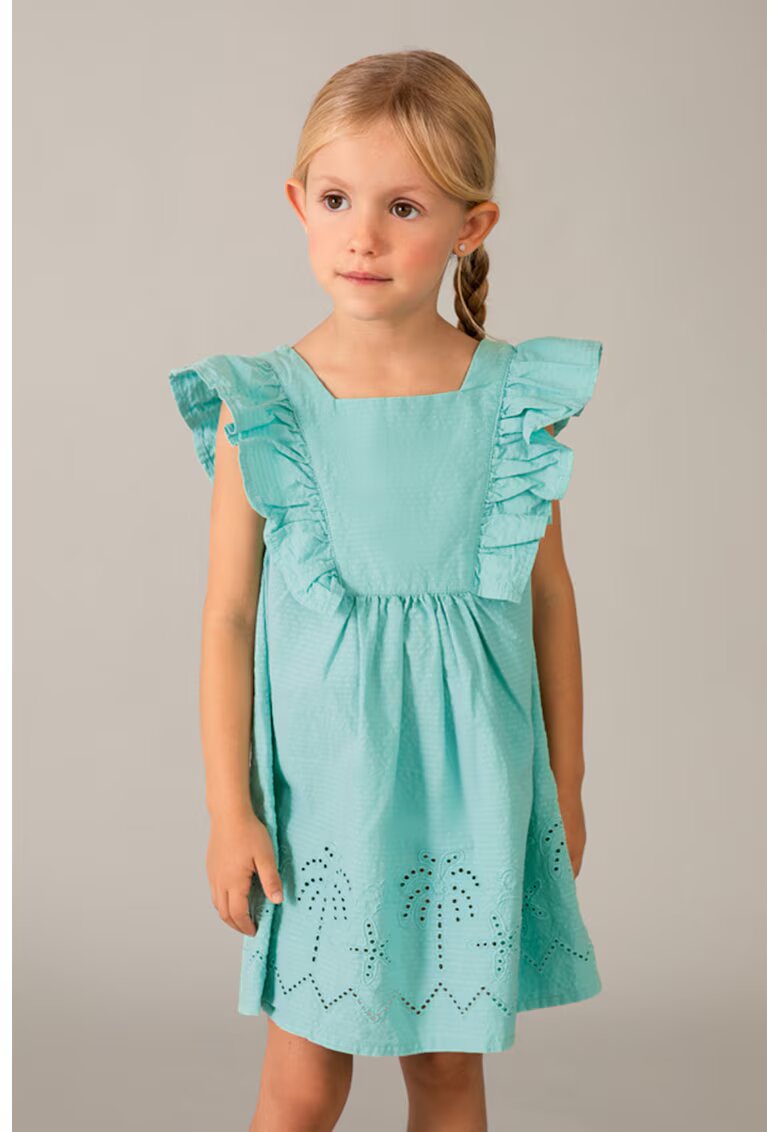 Mayoral Rochie cu maneci cu volane si broderie - Verde menta