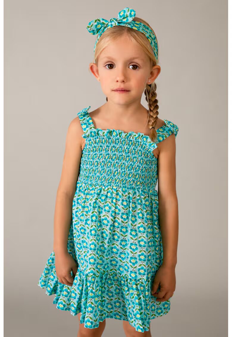Mayoral Rochie cu model floral si bentita - Verde/Galben