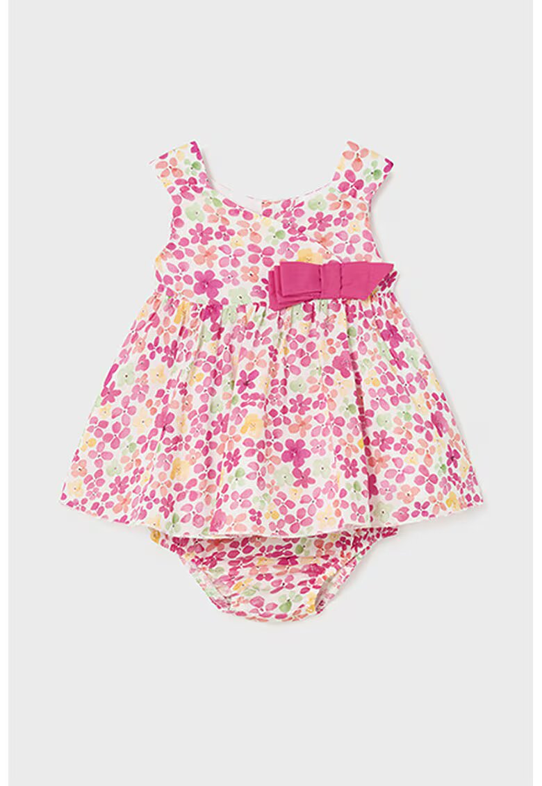 Mayoral Rochie cu model floral si funda - Galben/Roz