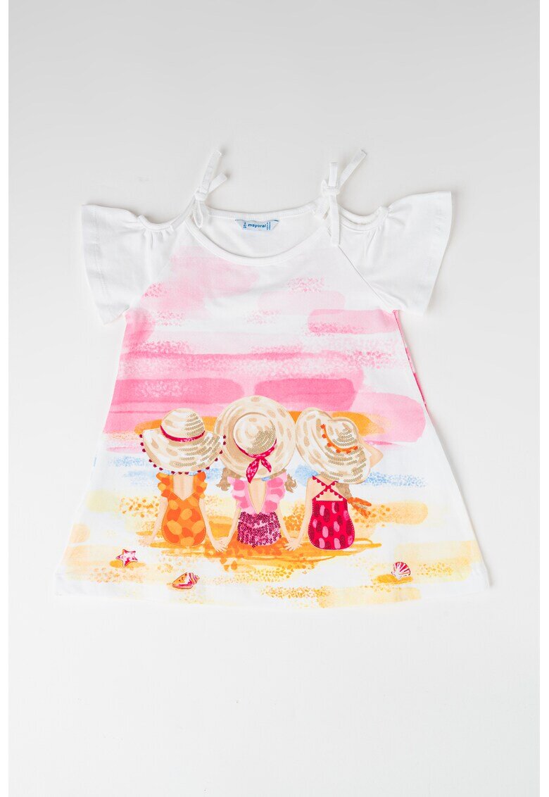 Mayoral Rochie cu model si funda - Alb/Roz