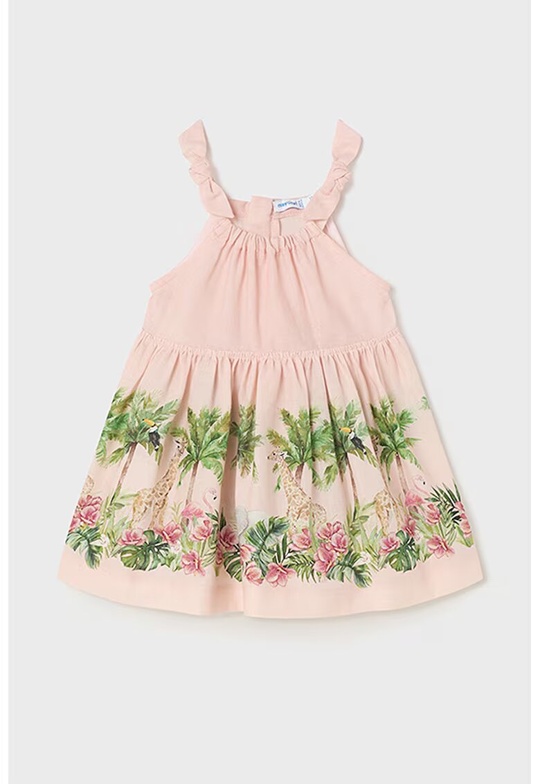 Mayoral Rochie din amestec de in cu imprimeu grafic - Verde/Roz pastel