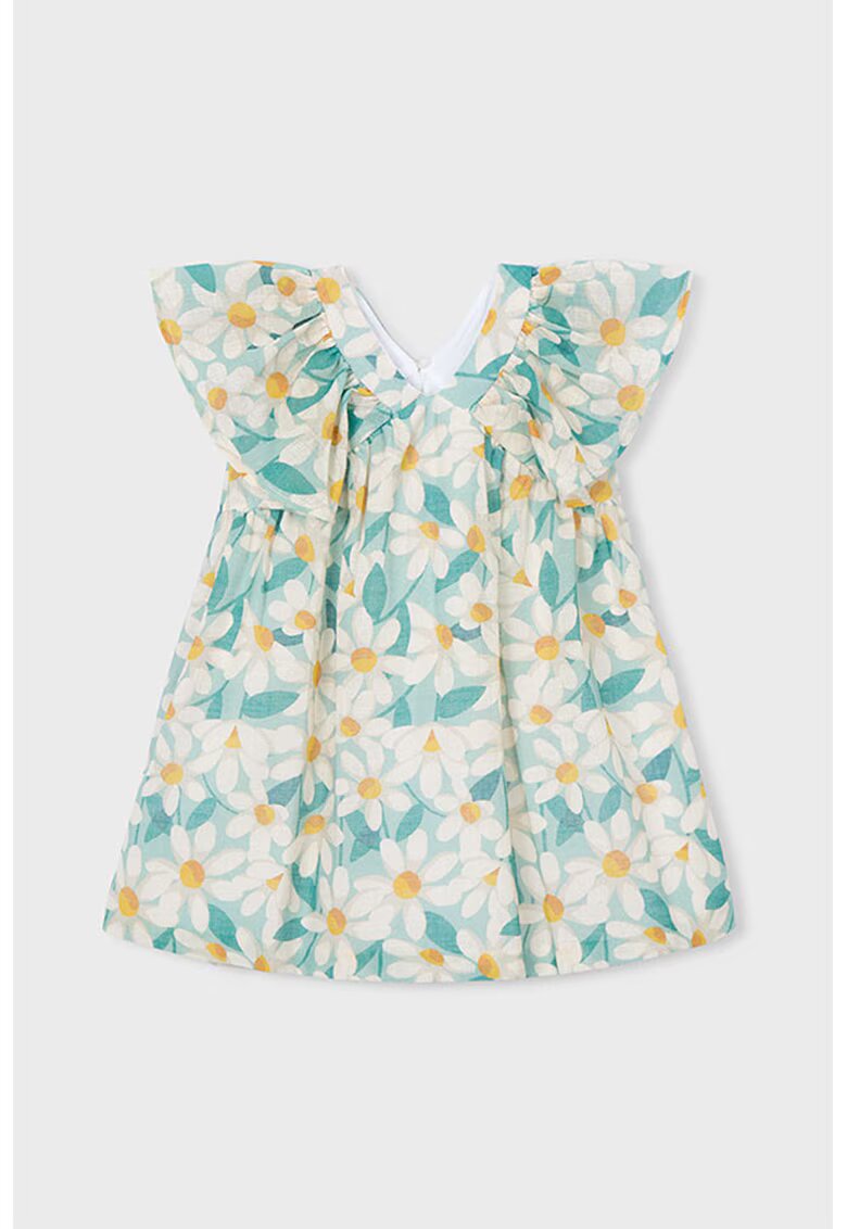 Mayoral Rochie dreapta cu model floral si decolteu in V - Alb/Verde/Portocaliu pal