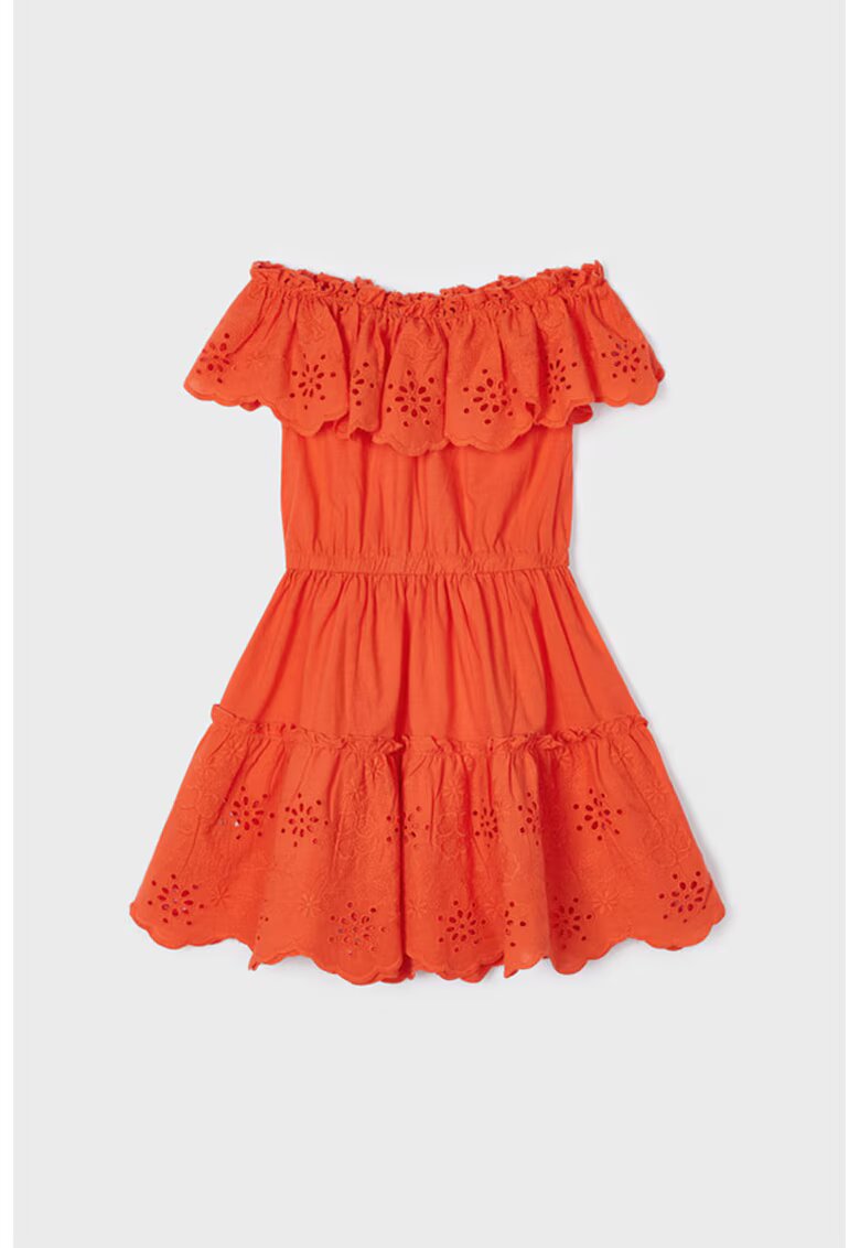 Mayoral Rochie evazata cu insertii de broderie anglaise - Portocaliu mandarina