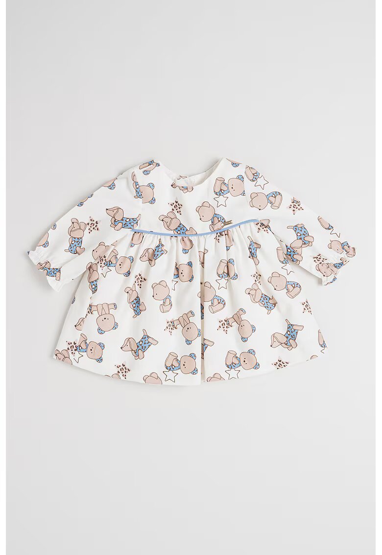 Mayoral Rochie evazata cu model - Alb fildes/Albastru prafuit/Maro deschis