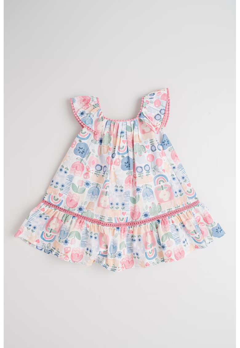 Mayoral Rochie evazata cu model floral - Alb/Roz deschis/Albastru deschis