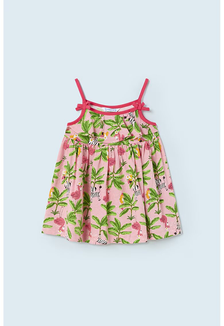 Mayoral Rochie evazata cu model tropical - Verde/Roz
