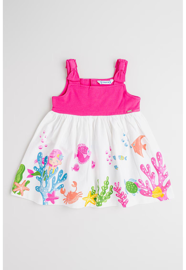 Mayoral Rochie evazata din amestec de bumbac cu imprimeu - Alb/Verde/Fucsia