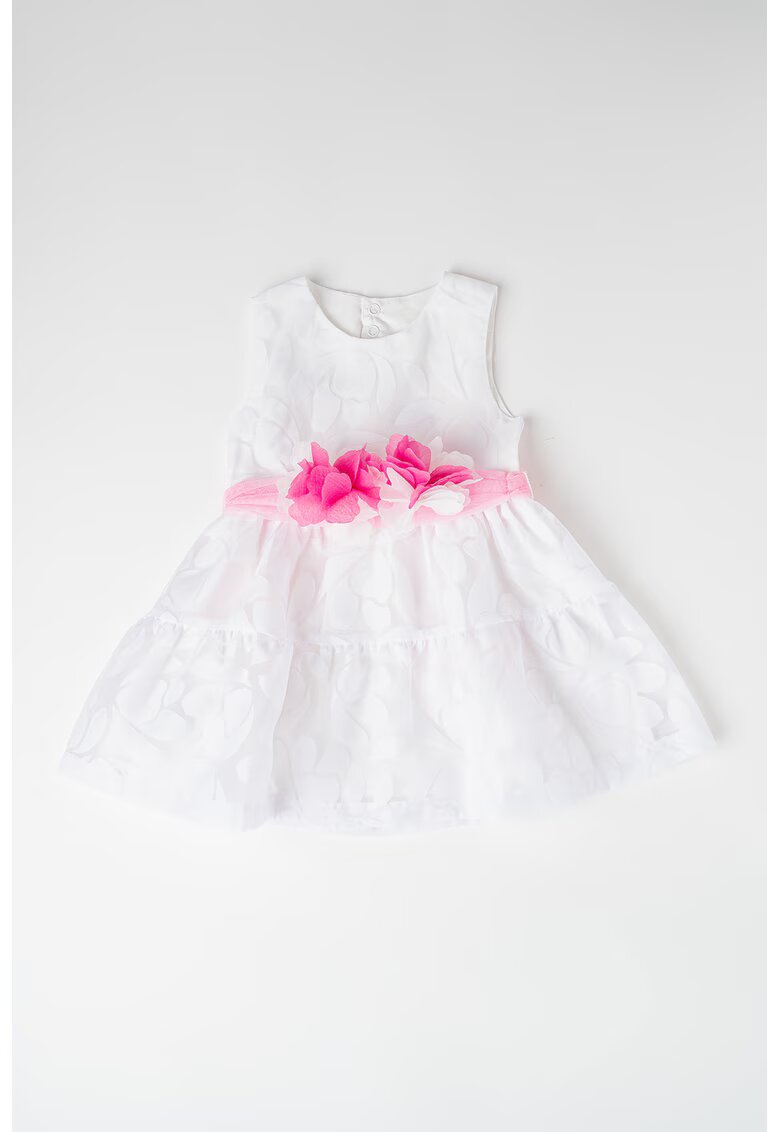 Mayoral Rochie fara maneci cu accesoriu floral - Alb/Roz