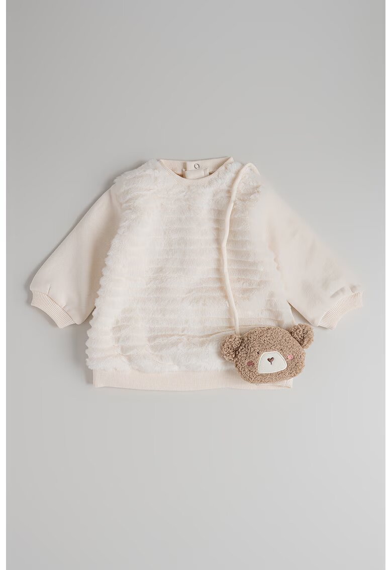 Mayoral Rochie-pulover cu geanta in forma de ursulet - Alb/Maro deschis