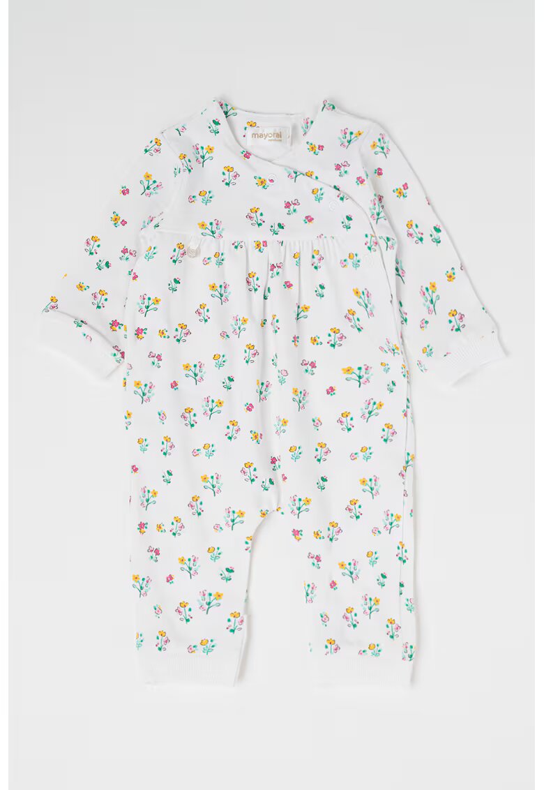 Mayoral Salopeta din amestec de bumbac cu model floral - Alb optic/Verde deschis
