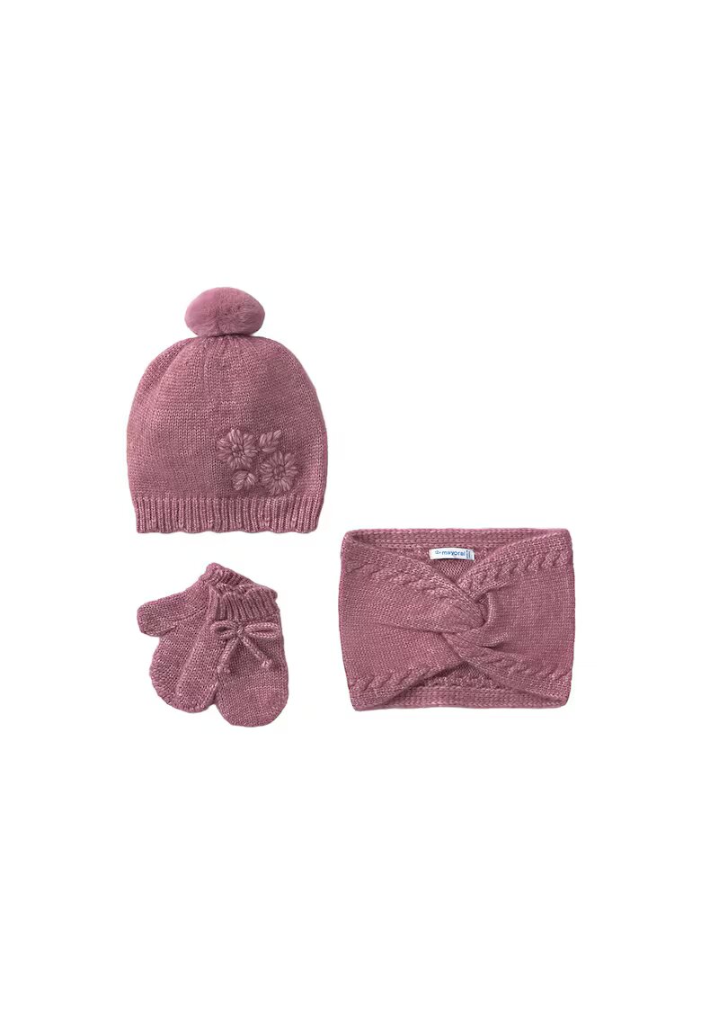 Mayoral Set accesorii copii - caciula - fular - manusi - roz - 49