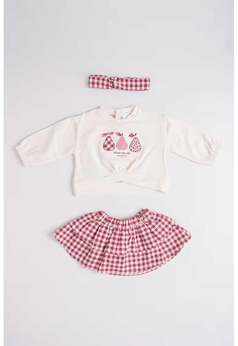 Mayoral Set de bandana in carouri - bluza si fusta - 3 piese - Visiniu/Alb fildes