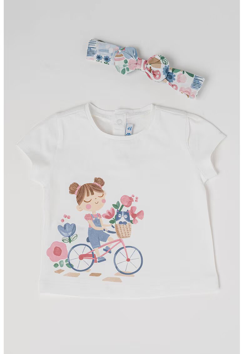 Mayoral Set de bentita si tricou cu imprimeu - 2 piese - Alb/Albastru prafuit