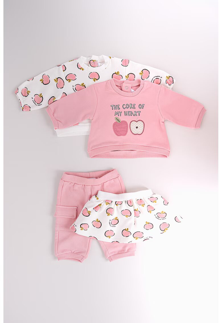 Mayoral Set de bluza cu imprimeu - fusta si pantaloni - 4 piese - Alb/Verde/Roz prafuit