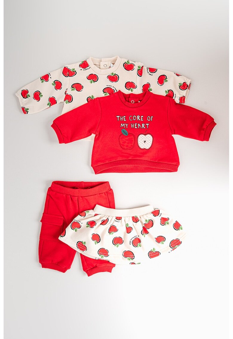 Mayoral Set de bluza cu imprimeu - fusta si pantaloni - 4 piese - Rosu/Verde/Crem