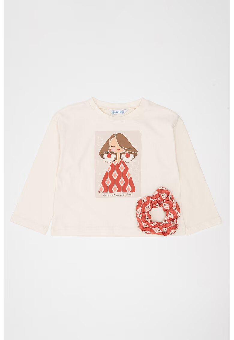 Mayoral Set de bluza cu imprimeu si elastic de par - Alb fildes