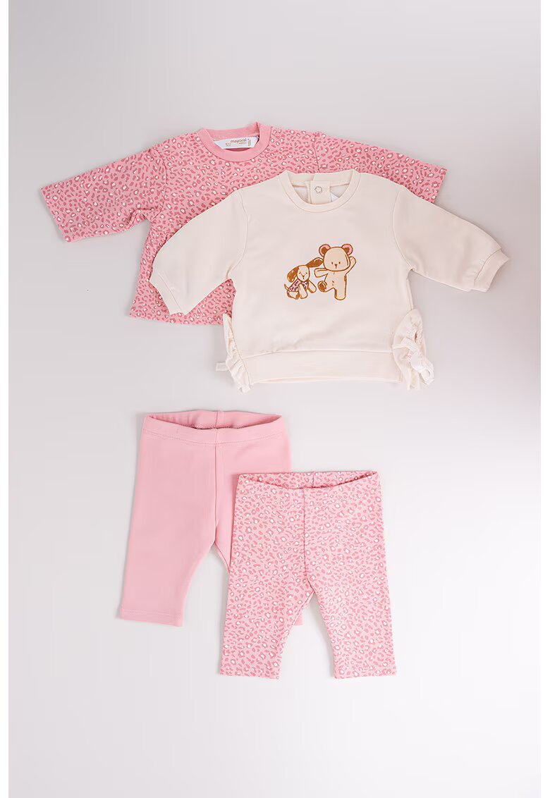 Mayoral Set de bluza cu imprimeu si pantaloni - 4 piese - Roz/Crem
