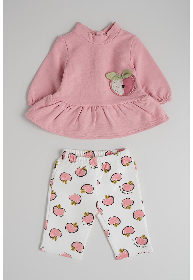 Mayoral Set de bluza cu terminatie cu volane si colanti - 2 piese - Alb/Roz pastel