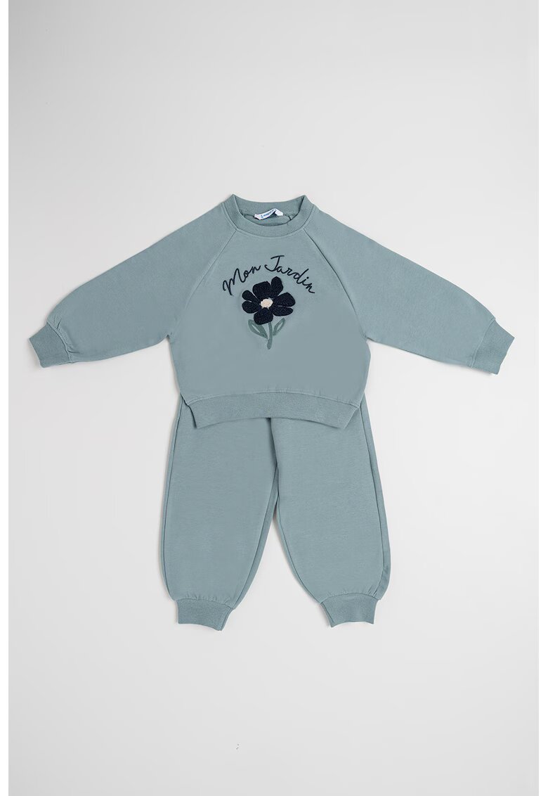 Mayoral Set de bluza de trening cu broderie si pantaloni uni de trening - 2 piese - Verde persan/Bleumarin