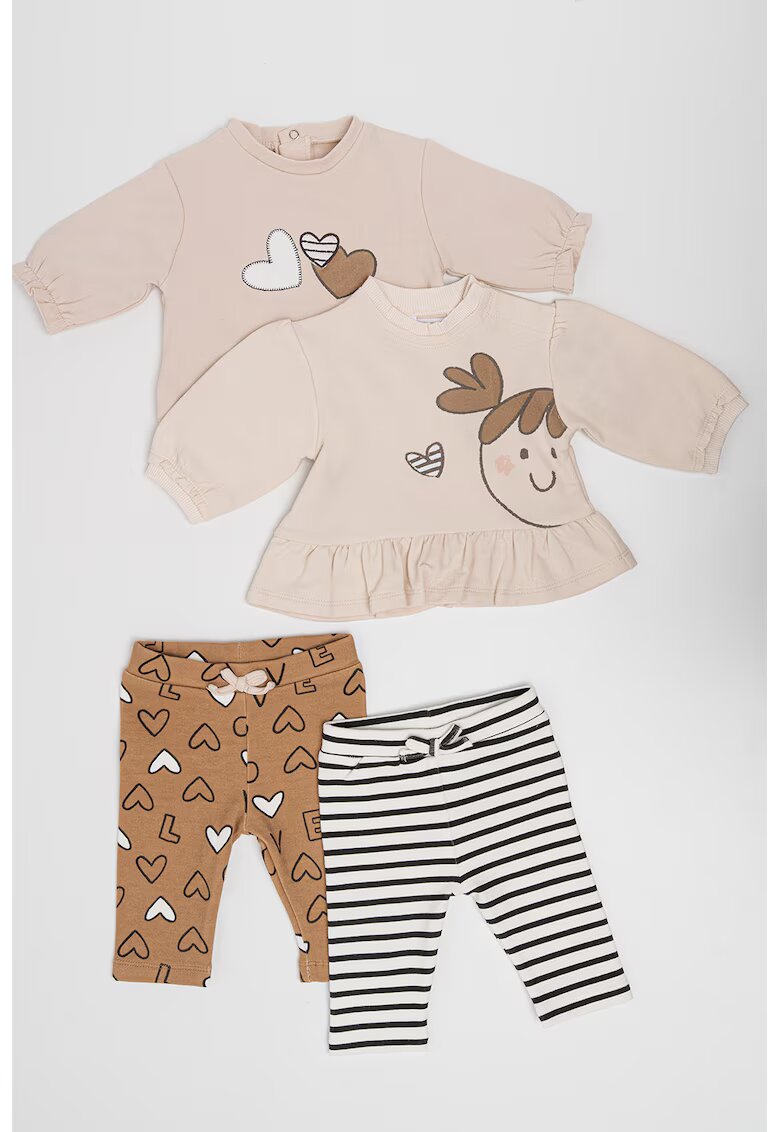 Mayoral Set de bluza de trening si colanti- 4 piese - Maro taupe deschis/Crem