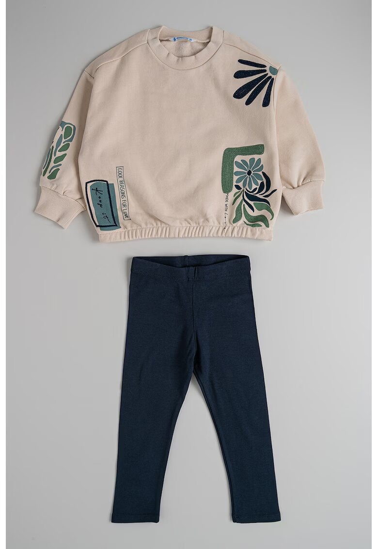 Mayoral Set de bluza de trening si colanti cu model floral - 2 piese - Alb fildes/Albastru ultramarin/Verde aquamarin