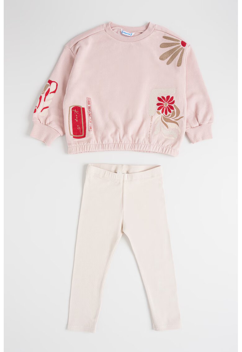Mayoral Set de bluza de trening si colanti cu model floral - 2 piese - Lila/Maro inchis/Rosu