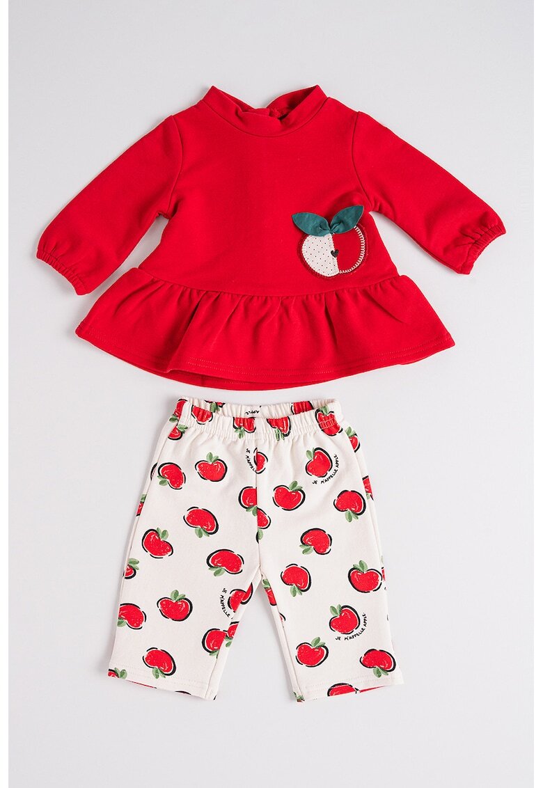 Mayoral Set de bluza evazata si pantaloni cu imprimdeu cu mar - Rosu/Alb/Verde