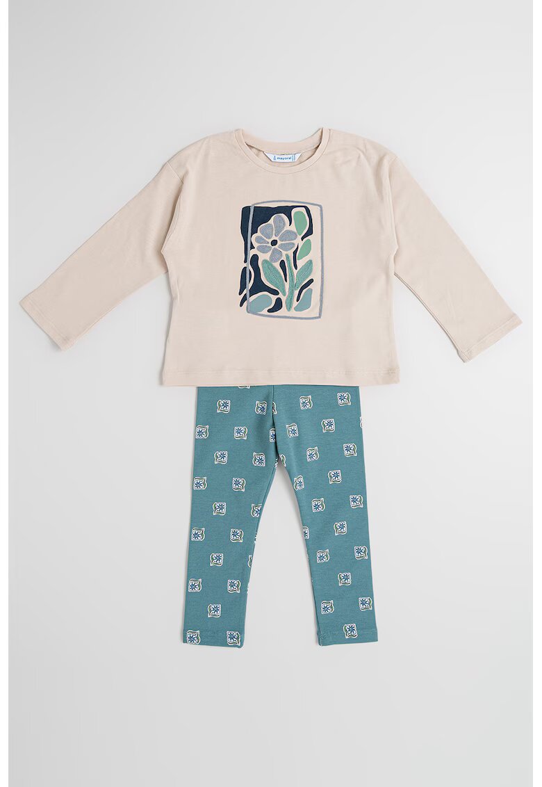 Mayoral Set de bluza si colanti - 2 piese - Verde persan/Bej deschis
