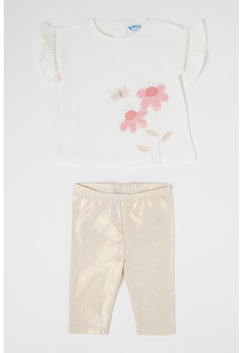 Mayoral Set de bluza si pantaloni - Alb/Auriu/Roz deschis