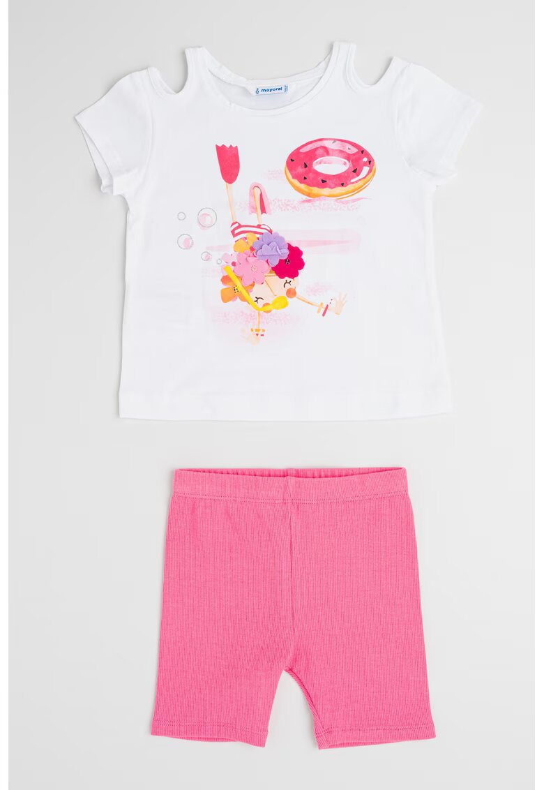 Mayoral Set de colanti si tricou - Alb/Portocaliu/Roz