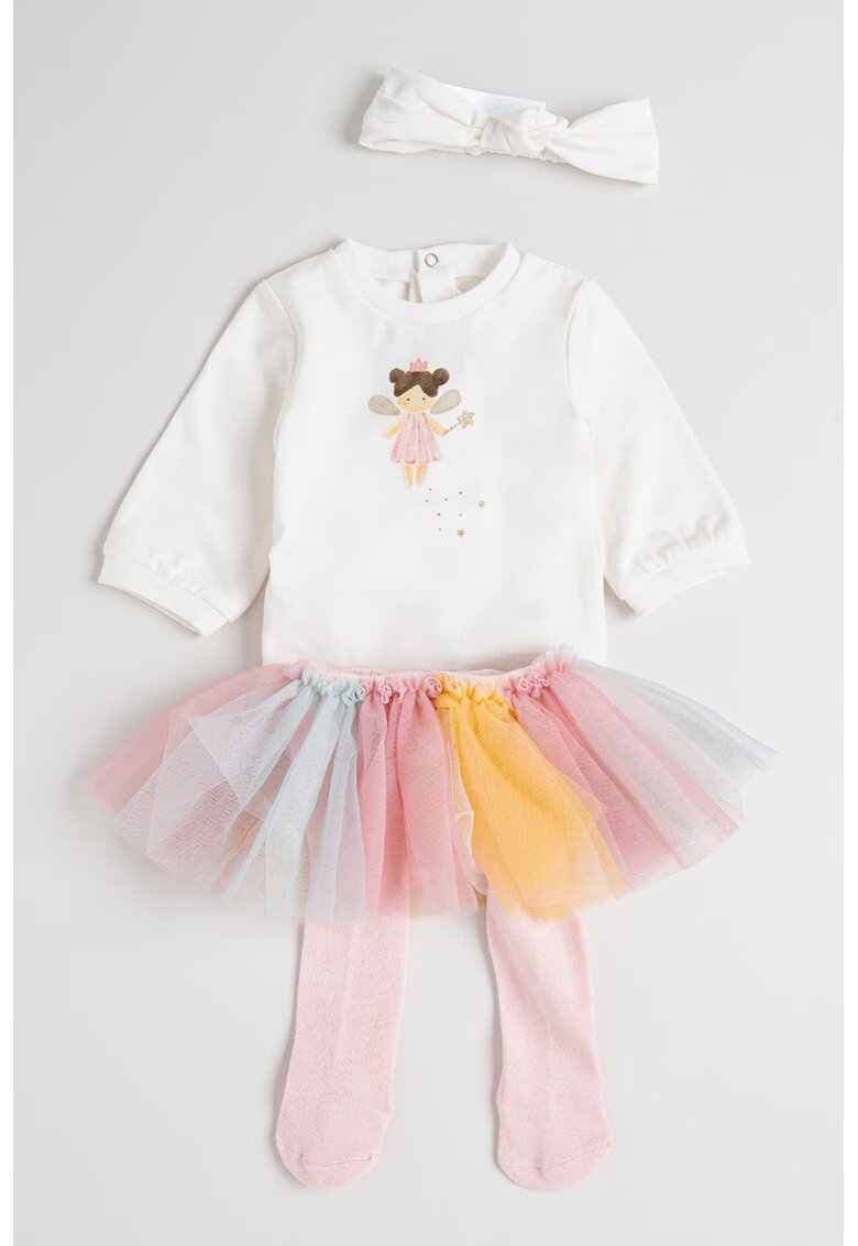Mayoral Set de fusta din tul - bandana si body - 3 piese - Alb/Galben/Roz