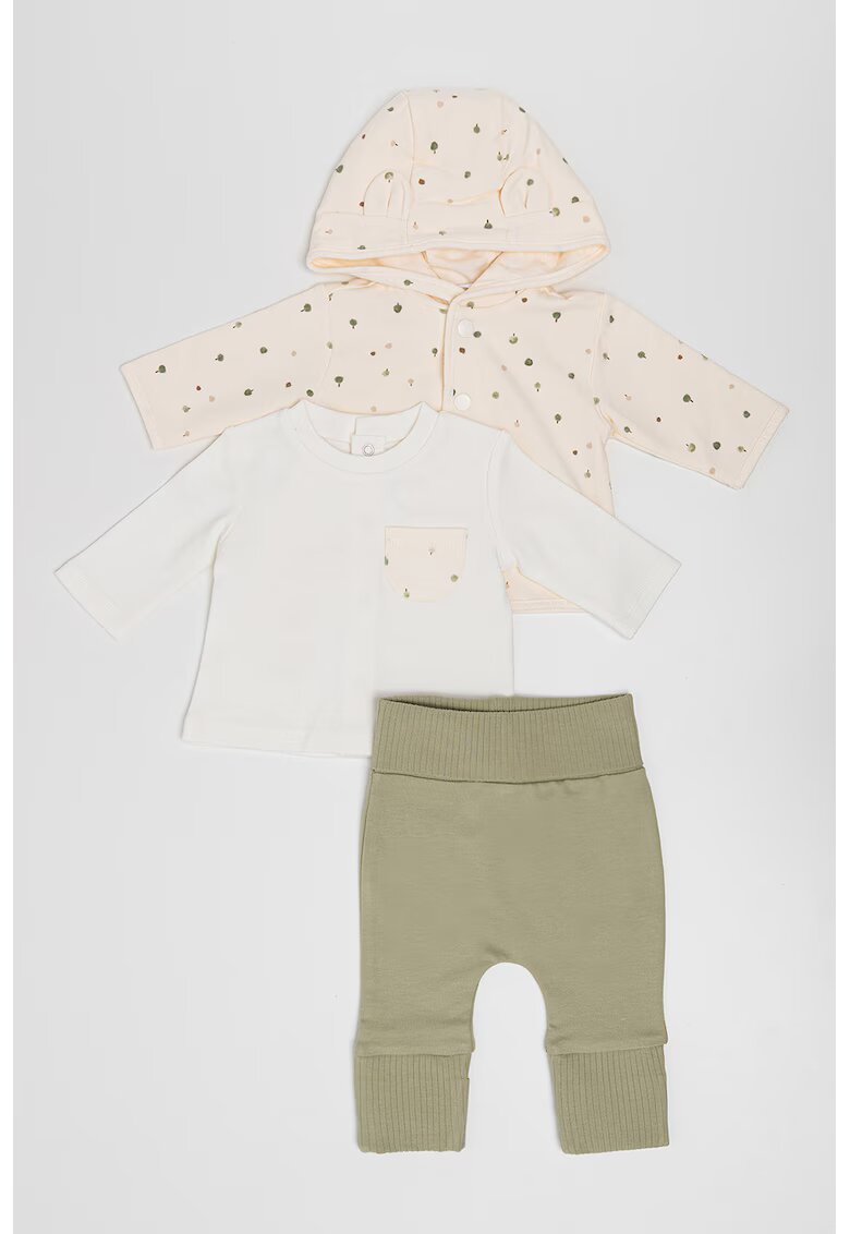 Mayoral Set de imbracaminte din amestec de bumbac- 3 piese - Alb fildes/Verde sparanghel
